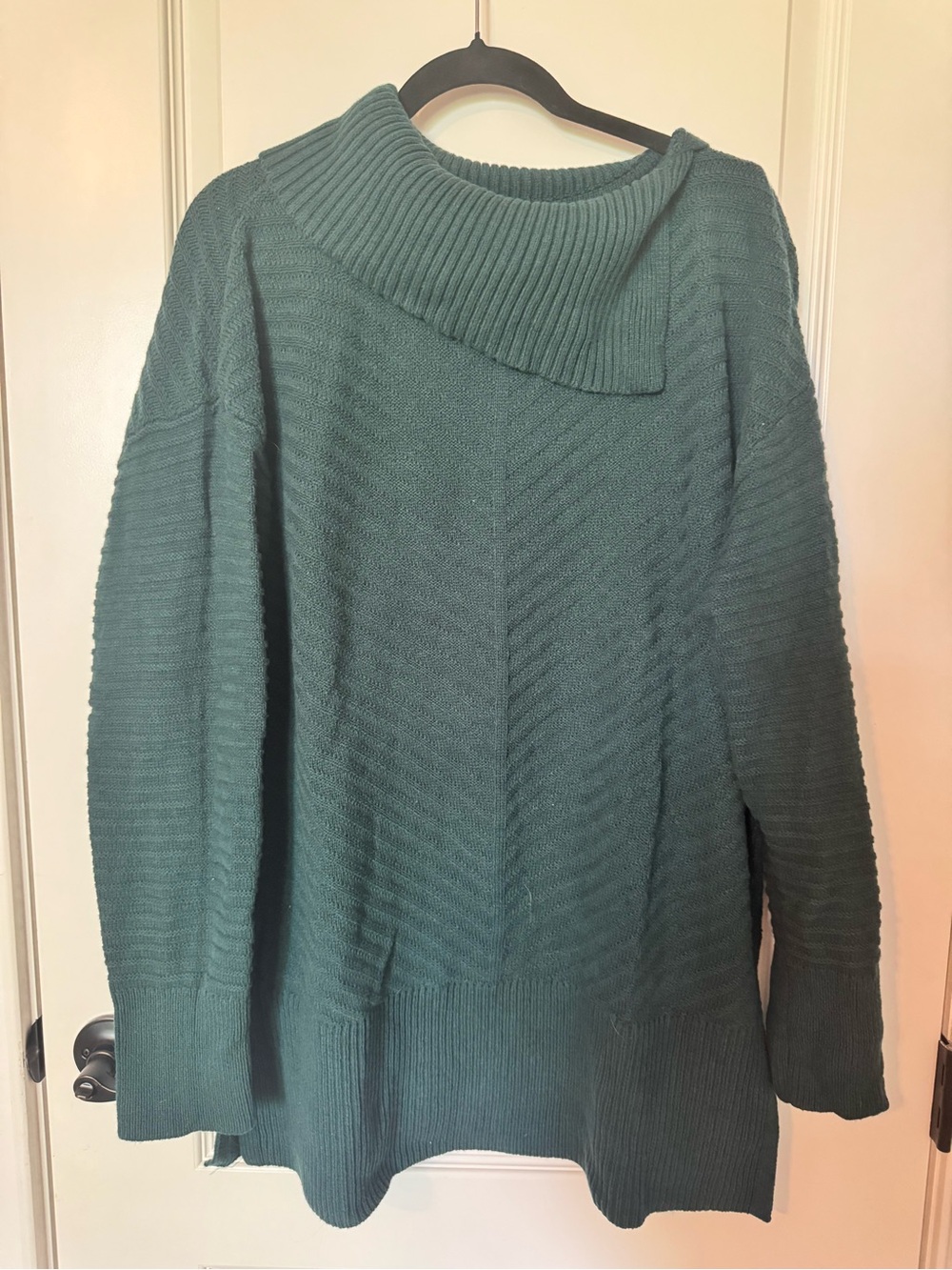 Style & Co. Teal Green Ribbed Asymmetric Cowl Sweater